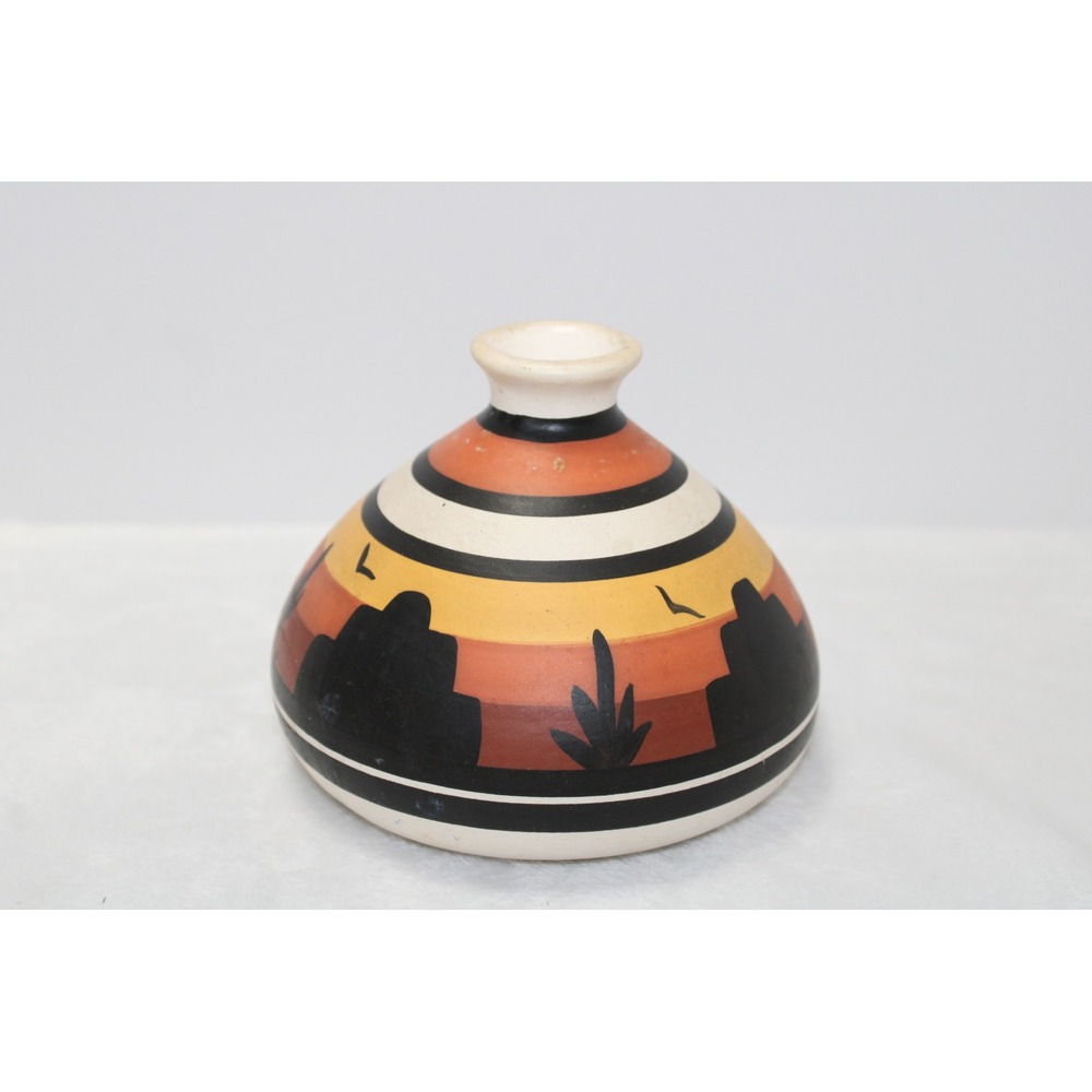 Southwestern Hand Painted Ceramic Seed Pot Vase Desert Sunset Landscape SL 4"